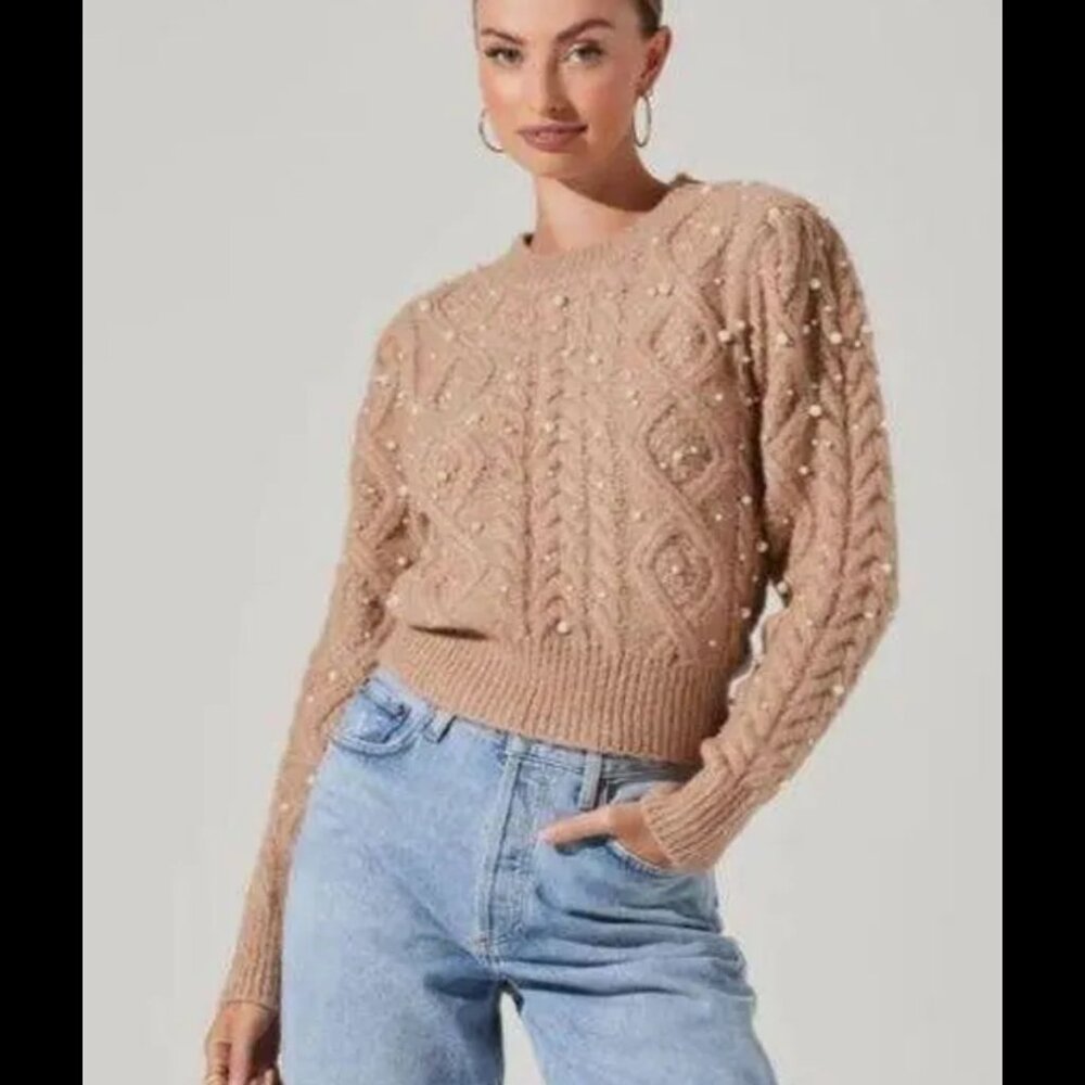 ASTR The‎ Label Pearl Embellished Sweater size M